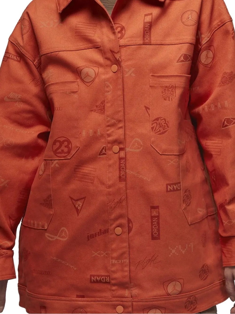 Rare Jordan Orange Oversized Utility Jacket with fun Air Jordan Logos NWT